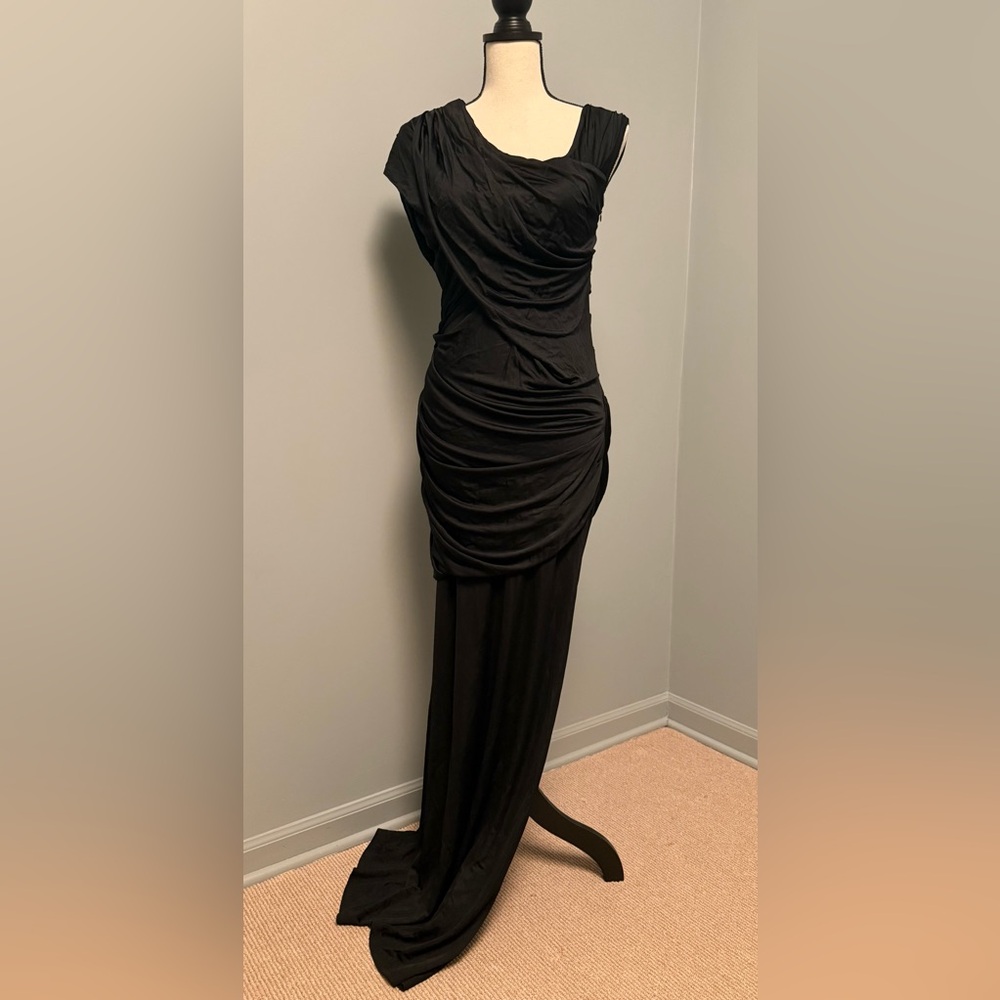 Alexander Wang Slinky Long Goddess  One Shoulder Black Dress